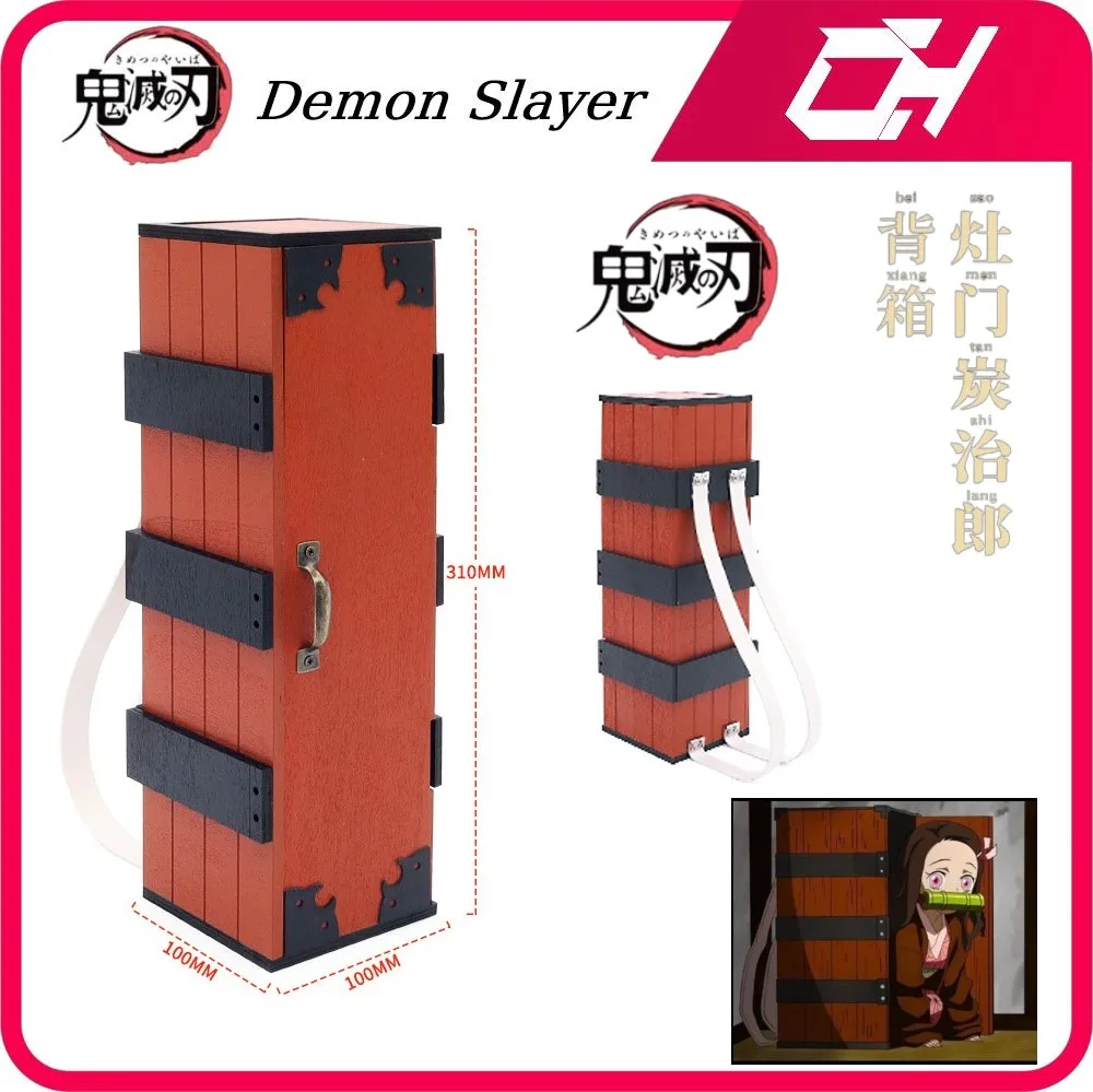 Demon Slayer Anime 31cm Wooden Box Kamado Tanjirou Nezuko Backpack Case Anime Kawaii Keychain Action Figures Pendent Kids Toys