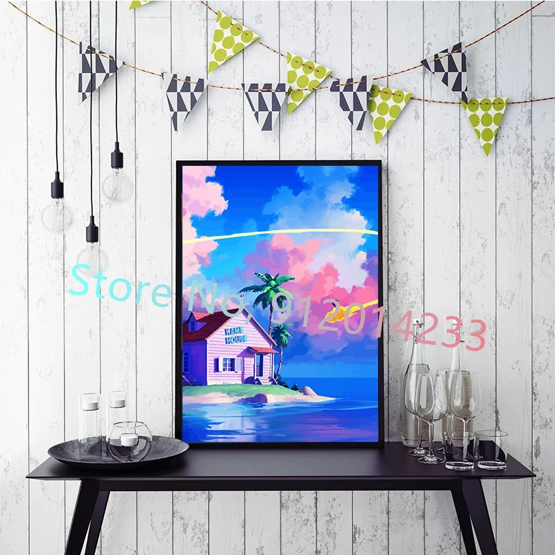 Аниме Драконий жемчуг Холст Картина Сон Гоку Каме дом пейзаж плакаты и принты