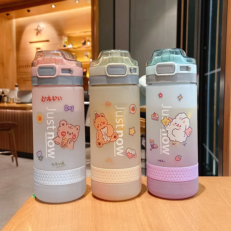 

500/600ml Water Bottle With Straw Portable Outdoor Sport Tumbler Fashion INS Style Leakproof Mug BPA Free Plastic Drinking Cup