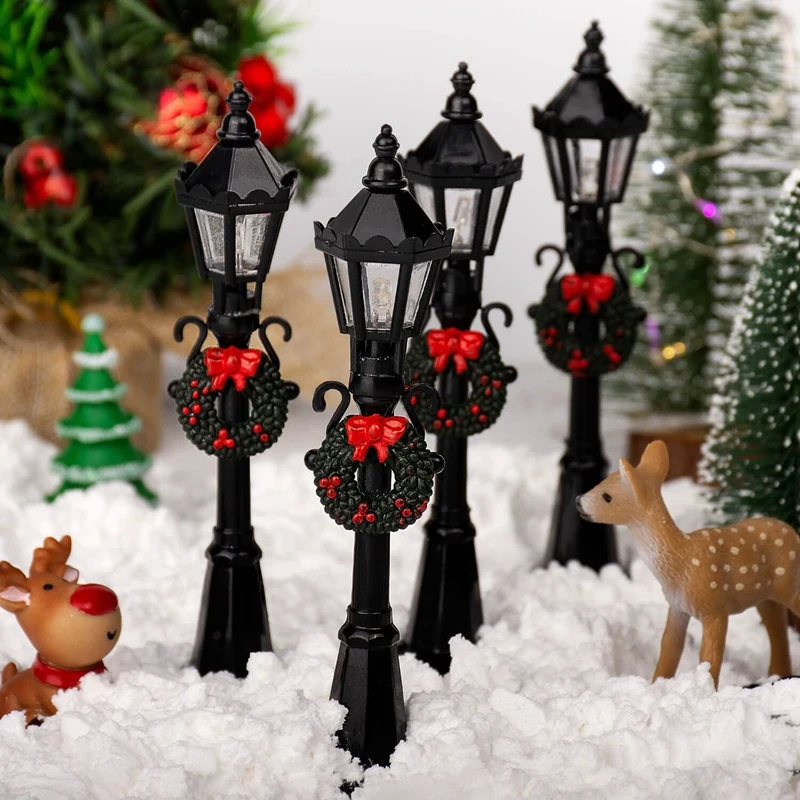 Christmas Mini Street Light Models,4 Pcs Mini Street Lamp Dollhouse Streetlight,Micro-Landscape Fairy Garden Accessories images - 2