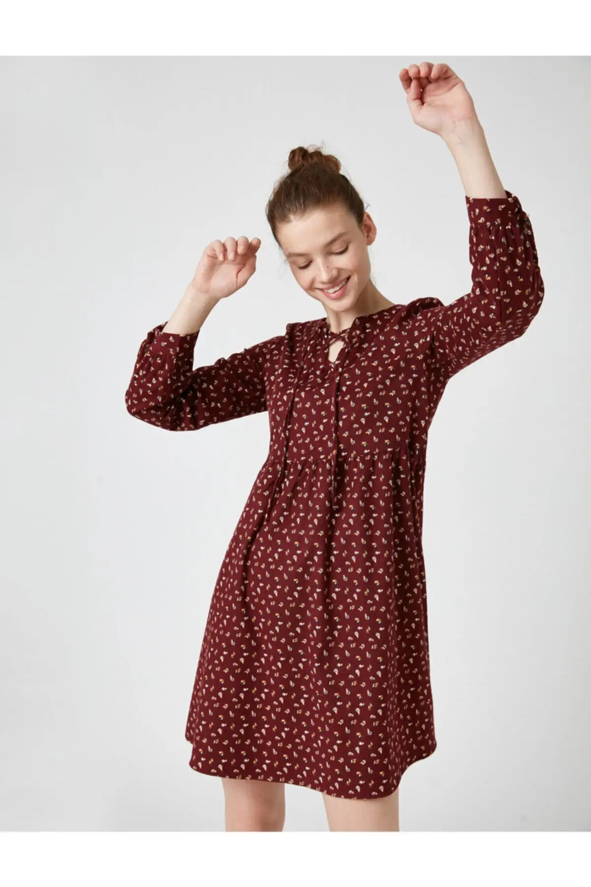 

Women Burgundy Patterned Dress 1 kal88029ow