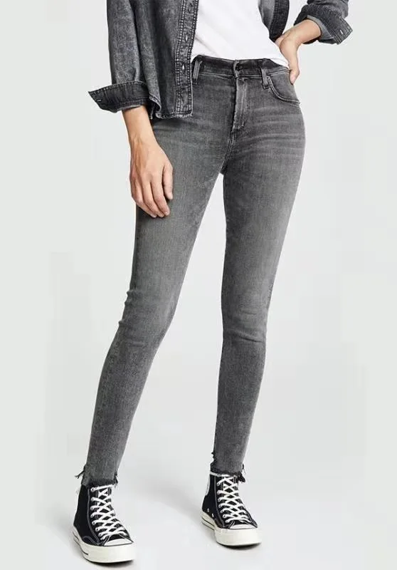 

Джинсы женские из тонкого материала, модные классические Широкие штаны с высокой талией, открывающиеся снаружи, с вилкой, роскошный дизайн