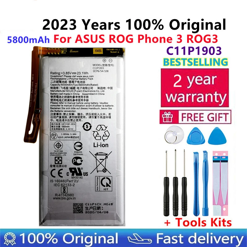 

100% Original New High Quality 6000mAh C11P1903 Phone Replacement Battery For ASUS ROG Phone 3 ROG3 ZS661KS Bateria Batteries