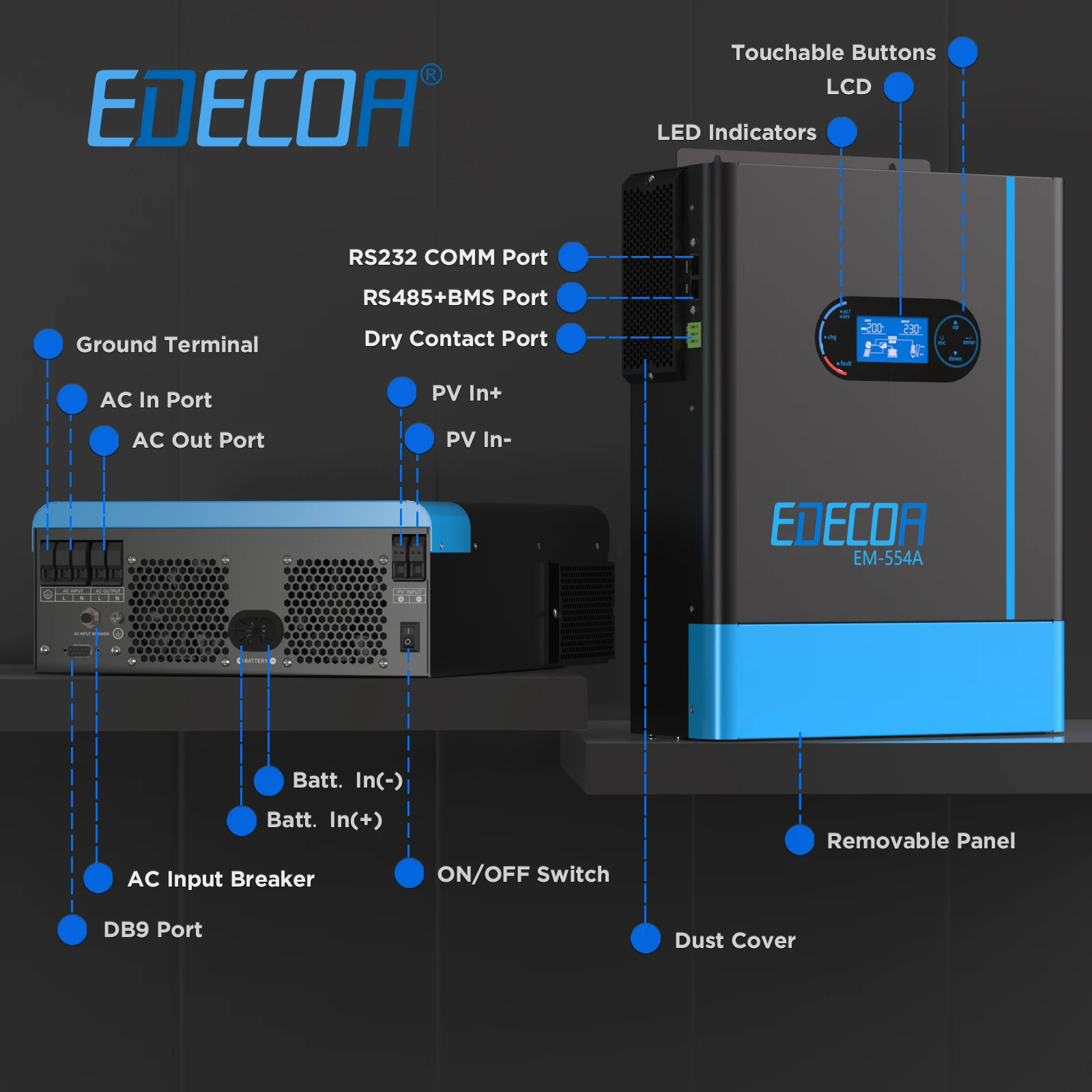 EDECOA 5500W гибридный солнечный инвертор 48V 220V 230V MPPT 100A солнечное зарядное устройство