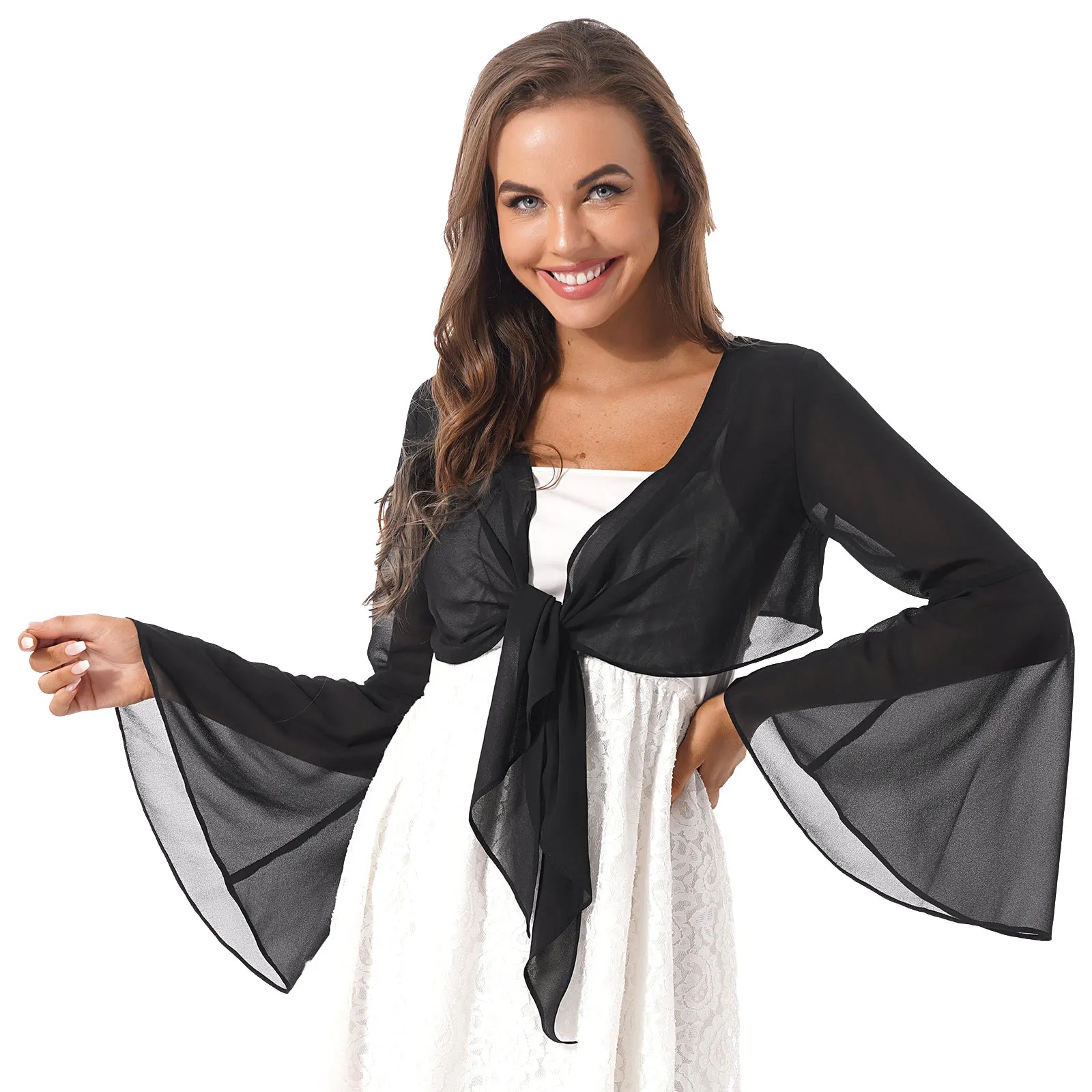 

Lyrical накидка для танцев, топы, Женский шифоновый укороченный топ на шнуровке, болеро, накидки с расклешенными рукавами, кардиган, накидка, То...