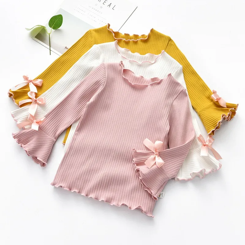 

Autumn Baby Girls Cute Sweater Long-sleeved High-necked Bottoming Blouse 3-8 Years Kid Girl Bow Tops Thermal Underwear Toddler
