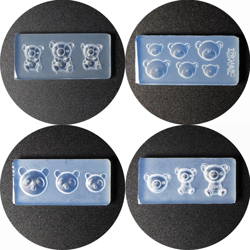 

4 Pcs Mini Bear Nail Art Decoration Epoxy Resin Molds Nails Stickers Ornaments Silicone Mould DIY Crafts Jewelry Casting Tools