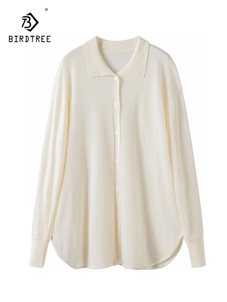 

Женский свитер из 100% шерсти Birdtree, свободный облегающий кардиган с длинными рукавами, осенняя одежда большого размера для путешествий, T38148QC