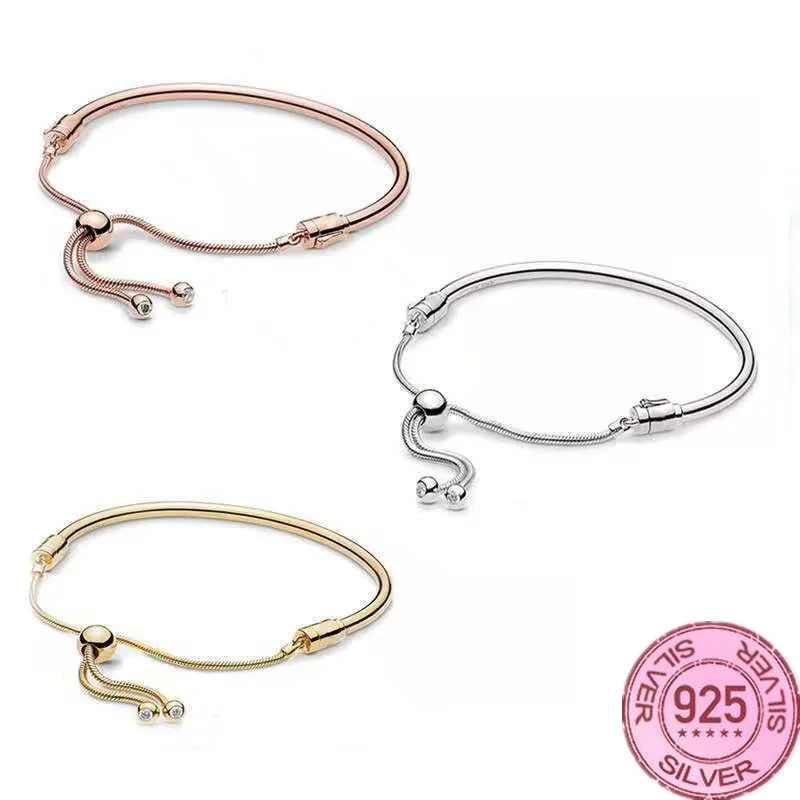 

Роскошные ювелирные изделия подарок S925 Стерлинговое серебро розовое золото моменты коллекция Блестящий слайдер браслет на день рождения р...