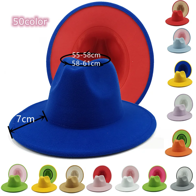 

Цветная шляпа Федора, джазовые шляпы, ковбойская шляпа, Женская двусторонняя цветная шляпа, красная с черной искусственной шляпой, оптовая ...