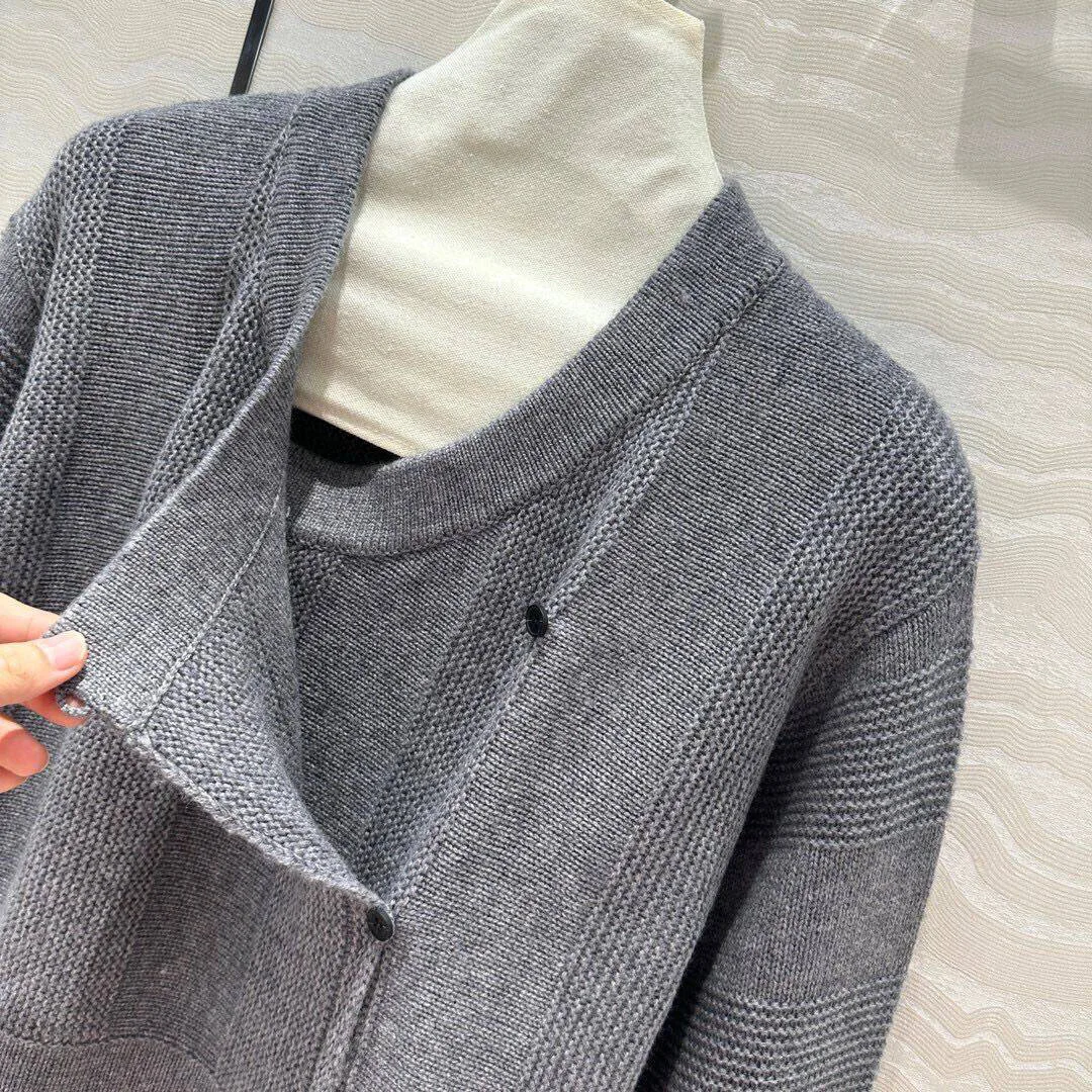 Женский кашемировый кардиган в полоску повседневный однобортный вязаный с