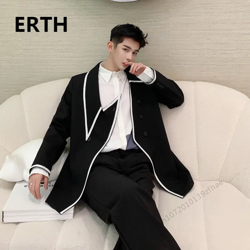 

ERTH нишевый дизайн, Мужская одежда, блейзер на пуговицах контрастных цветов, новый модный мужской пиджак с лацканами и индивидуальным дизайн...