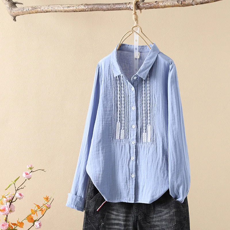 Блузка Женская осенне-Весенняя с длинным рукавом и вышивкой