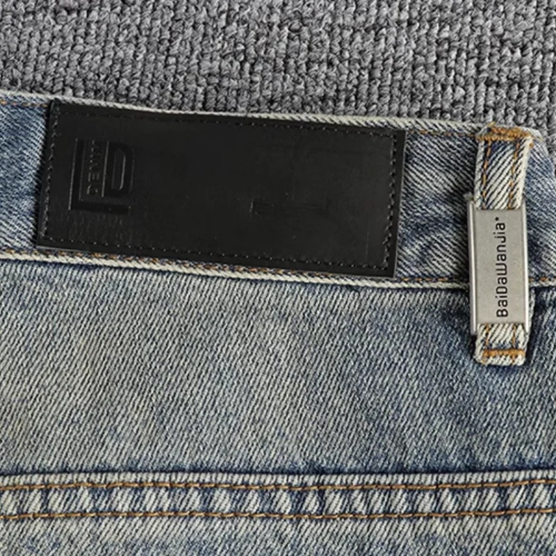 Винтажные синие джинсы с большими дырками в стиле ностальгии мужские свободные