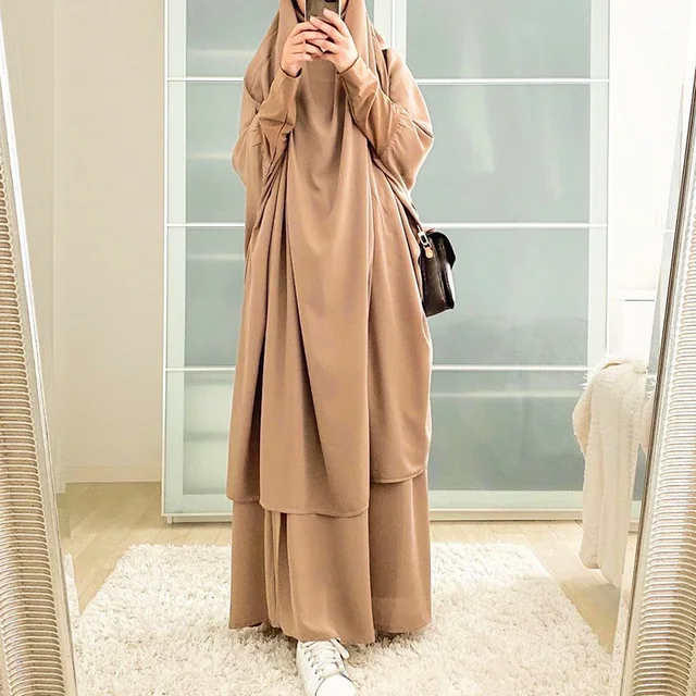 Muslim Sets Jilbab Abaya Dubai Clothes for Islam Women Large Hem Dresses Casual Solid Color Robe Traditional Festival Clothes 5