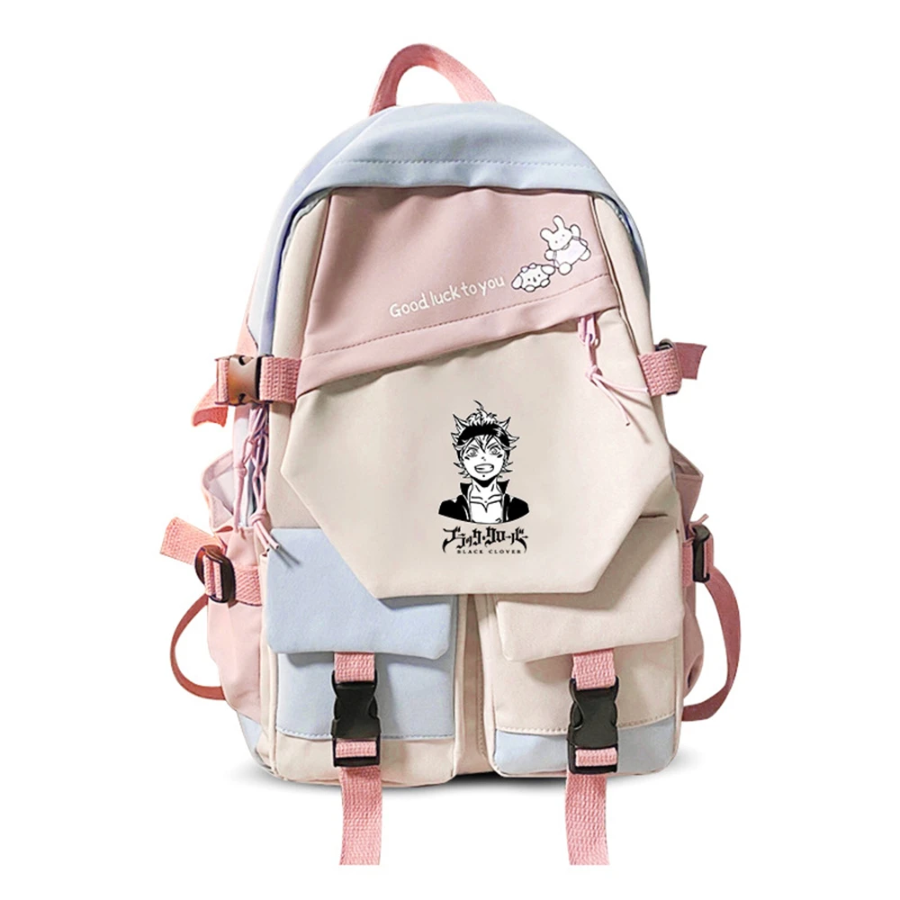 

Black Clover Backpack Nylon Shoulders Bag Zip Packsack Fashion Knapsack Travel Laptop Bag Student Cartoon Schoolbag Free Pendant
