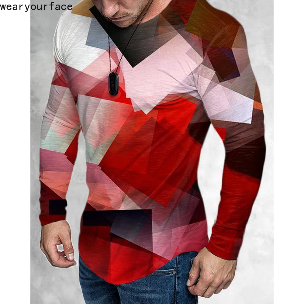 

Geometry Colors Letters Pattern T Shirt 3D All Over Printed Outdoors Gym Sports Streetwear Casual Gifts Full Sleeve Men Clothing