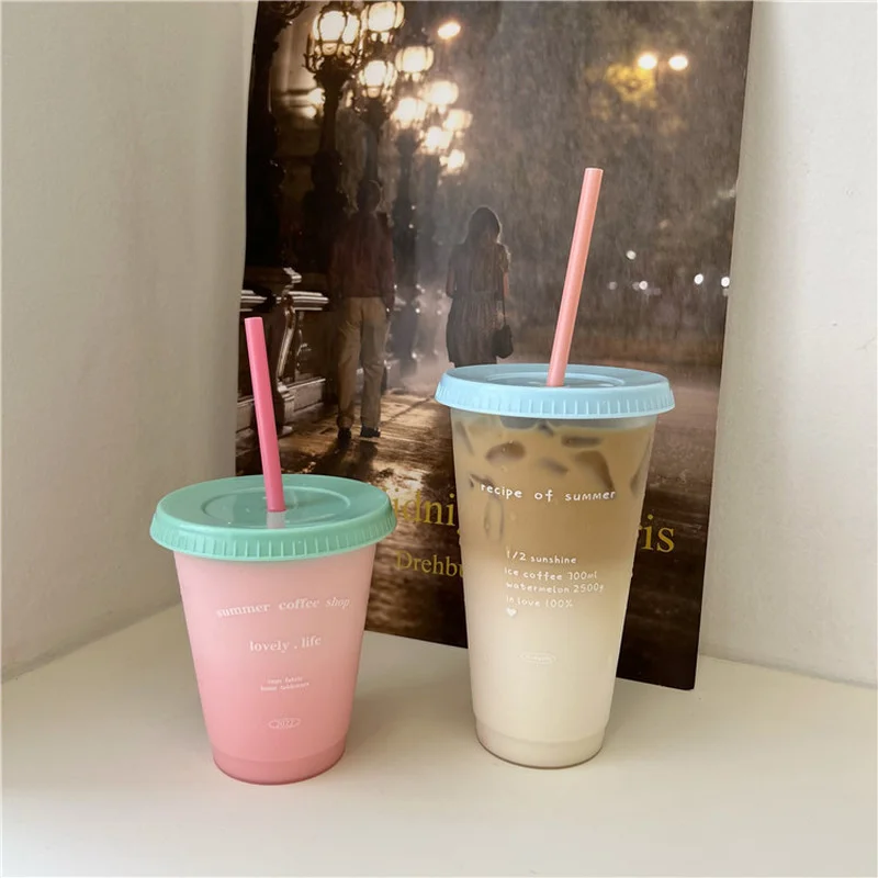 

470/700ML Cute Water Bottle for Girls Summer Coffee Cup Plastic Straw Cups Reusable Starbucks Cup with Lid Milk Mocha Juice Mugs