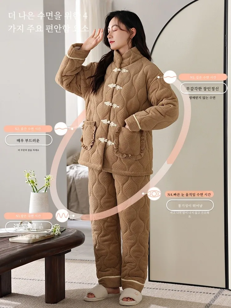  Новые китайские пижамы из кораллового флиса женские осенне-зимние трехслойные