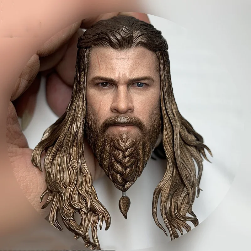 

In Stock 1/6 Scale Thor Chris Hemsworth Head Sculpt with Hair Beard Male Head Carved Sculpt Model for 12'' Action Figure Body
