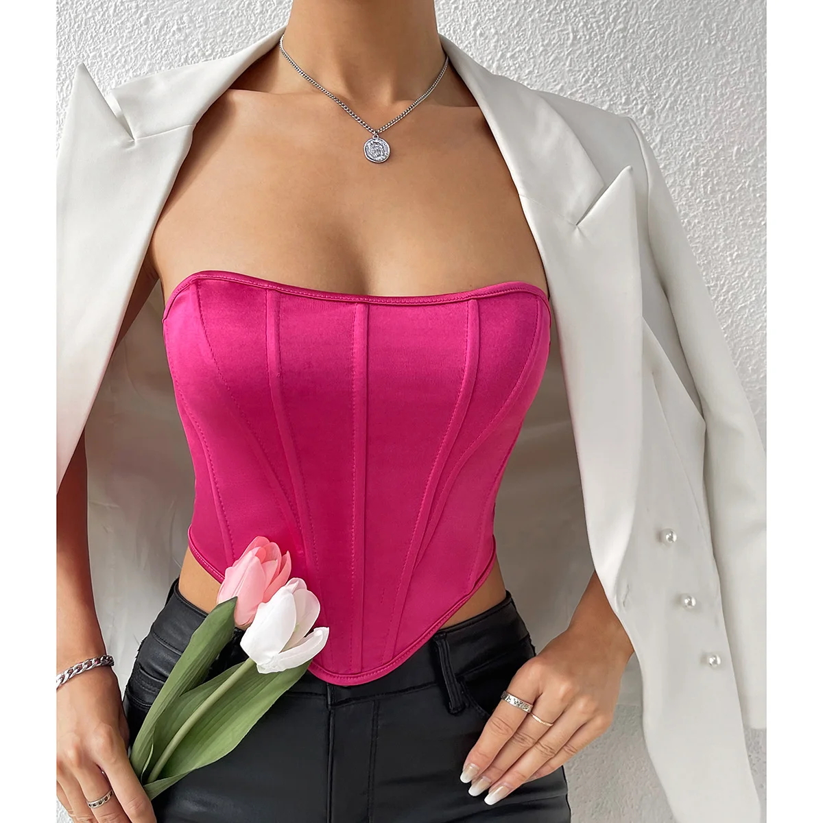 

Zabrina Stain Corsets Red Blue Crop Tops Elegant Night Club Party Tube Vest Rave Club Sexy Strapless Short Tee Clothing New