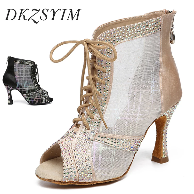 

DKZSYIM Woman Latin Dance Shoes Black Girls Ballroom High Top Jazz Dance Shoes Women High Heels Salsa Tango Dancing Boots