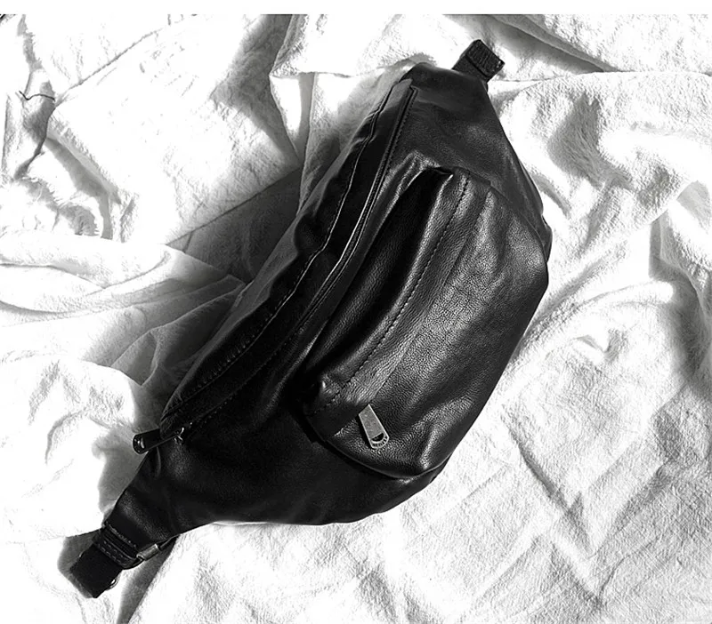 High-quality genuine leather men's multifunctional chest bag outdoor casual luxury natural first layer cowhide black waist bag