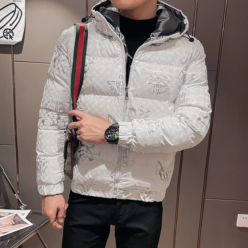 2022 Winter 3D Letter Hooded Puffer Parkas Men Thicken Warm Zipper Casual Jacket Fashion Streetwear Social Overcoat Men Clothing