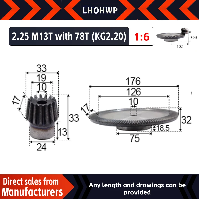 

2 шт., 1:2 коническая шестерня, 2,25 модуль, 13 зубьев + 78 зубьев, внутреннее отверстие, 6 мм, 90 градусов привод, коммутационные стальные шестерни, стальные шестерни, винты M5