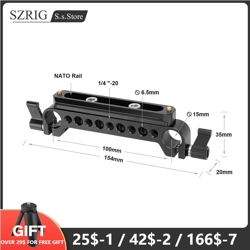 

SZRIG 15mm Rod Clamp Adapter With Quick Release NATO Safety Rail 100mm For Dslr Photo Studio Accessory Universal