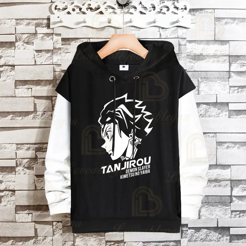

Demon Slayer Streetwear Anime Hoodies Letter Print Patchwork Sweatshirts Kimetsu No Yaiba Hoody Harajuku Long Sleeves