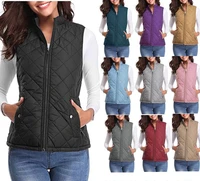 2022 new womens quilted line stand collar zipper pocket warm cotton vest