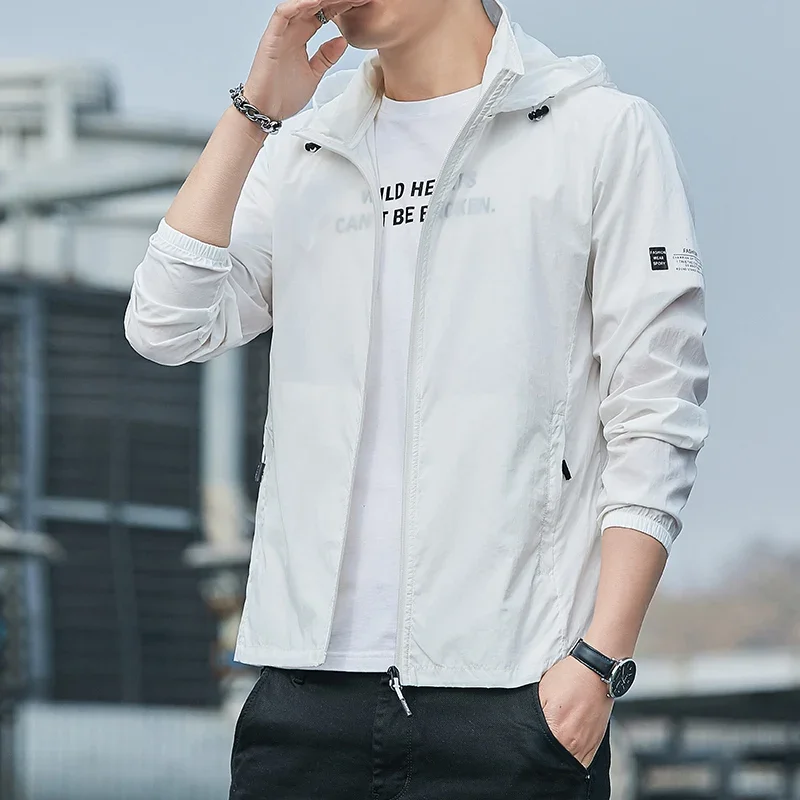 

Men Summer Zip Pockets UV Sun Protection Jackets Skin Coats Mens Breathable Ultra-Light Windbreaker Men's Hooded Outdoor Jackets