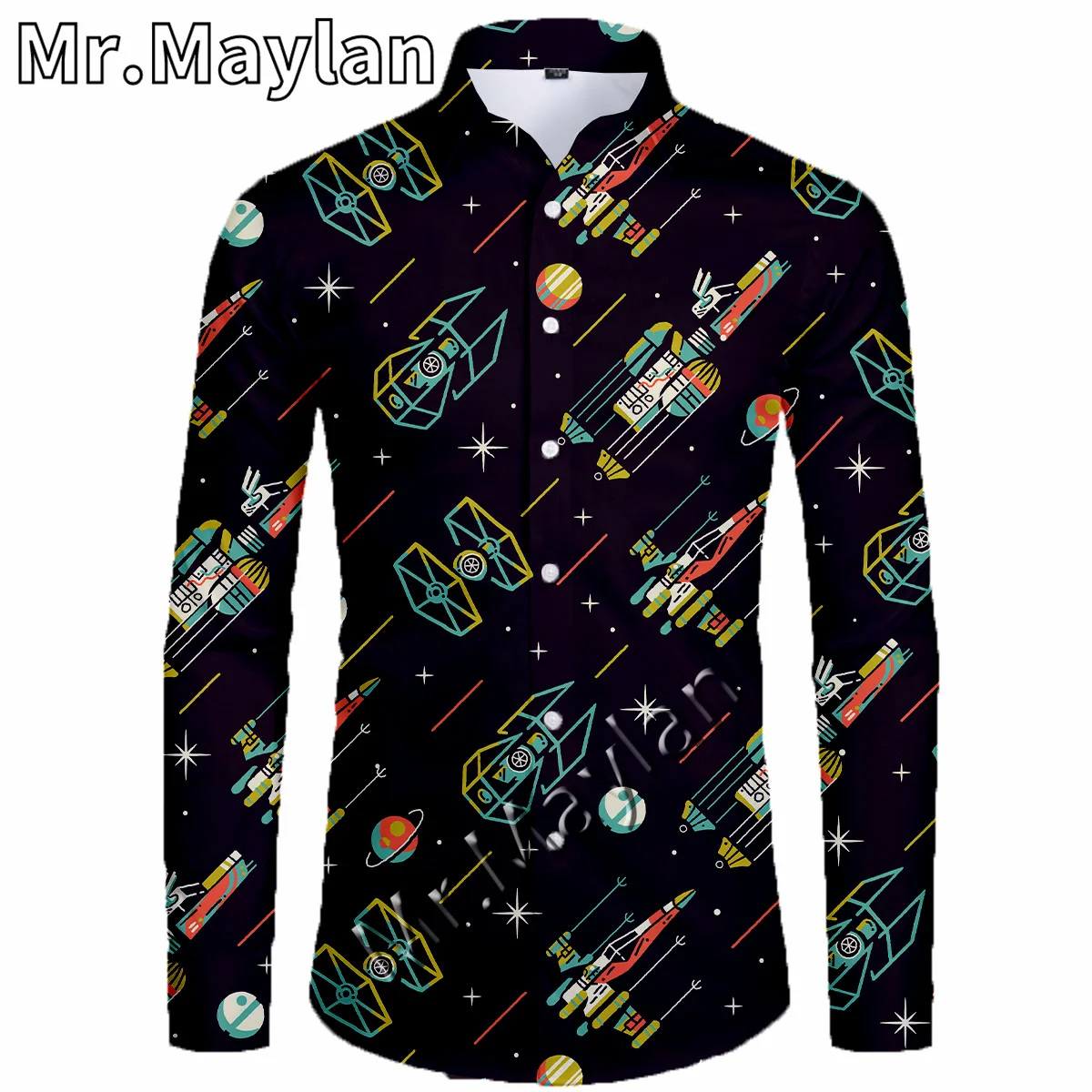 

Spaceship 3D Printed Beach Hawaiian Anime Shirt Men Holiday Party Streetwear Long Sleeve Shirts Oversized 5XL Chemise Homme-199