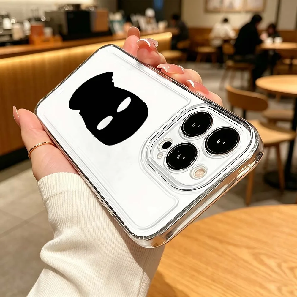 Фото Чехол для телефона в виде черной балаклавы для Apple iPhone 17 Air 16 15 14 13 12 11 Pro Plus Max, прозрачный защитный чехол. №3