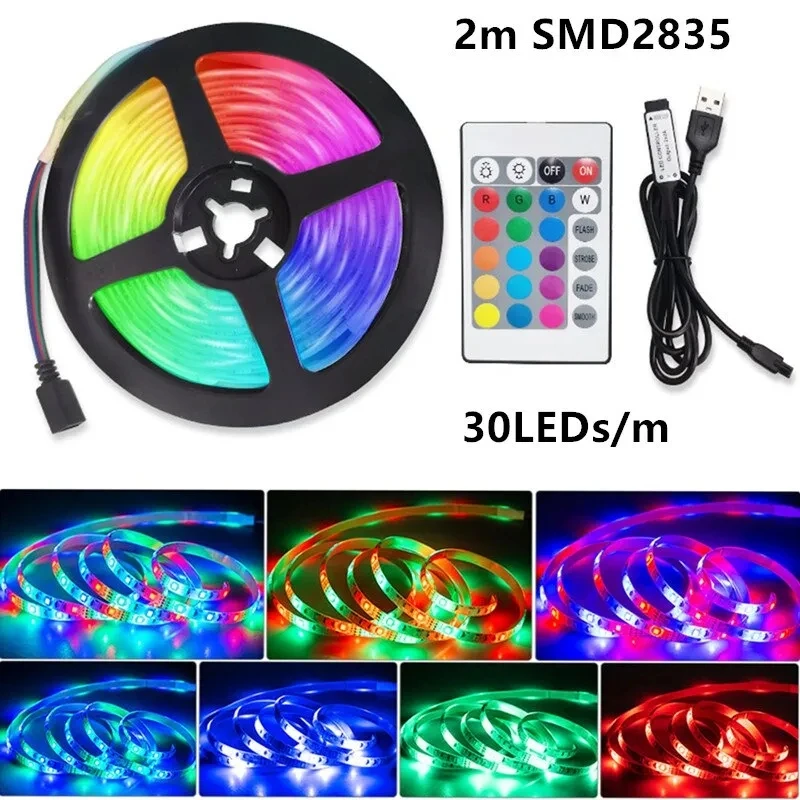 

2m USB LED Lights Strip Tape LED 2835 24 Key IR Remote Control for Kitchen Closet Bedroom PC TV Backlight Home Lighting