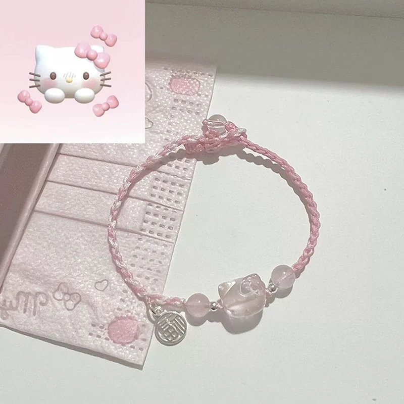 Милый браслет HelloKittys Y2k розовый счастливая девушка плетеный сладкий милый Кулон