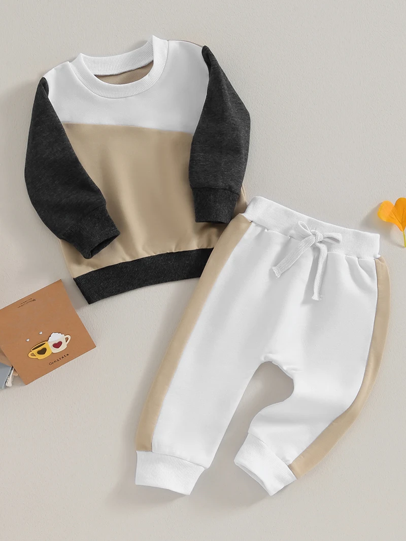 

Kupretty одежда для маленьких мальчиков, свитшот с длинным рукавом и круглым вырезом контрастных цветов, спортивные штаны, комплект одежды для младенцев, наряд для малышей