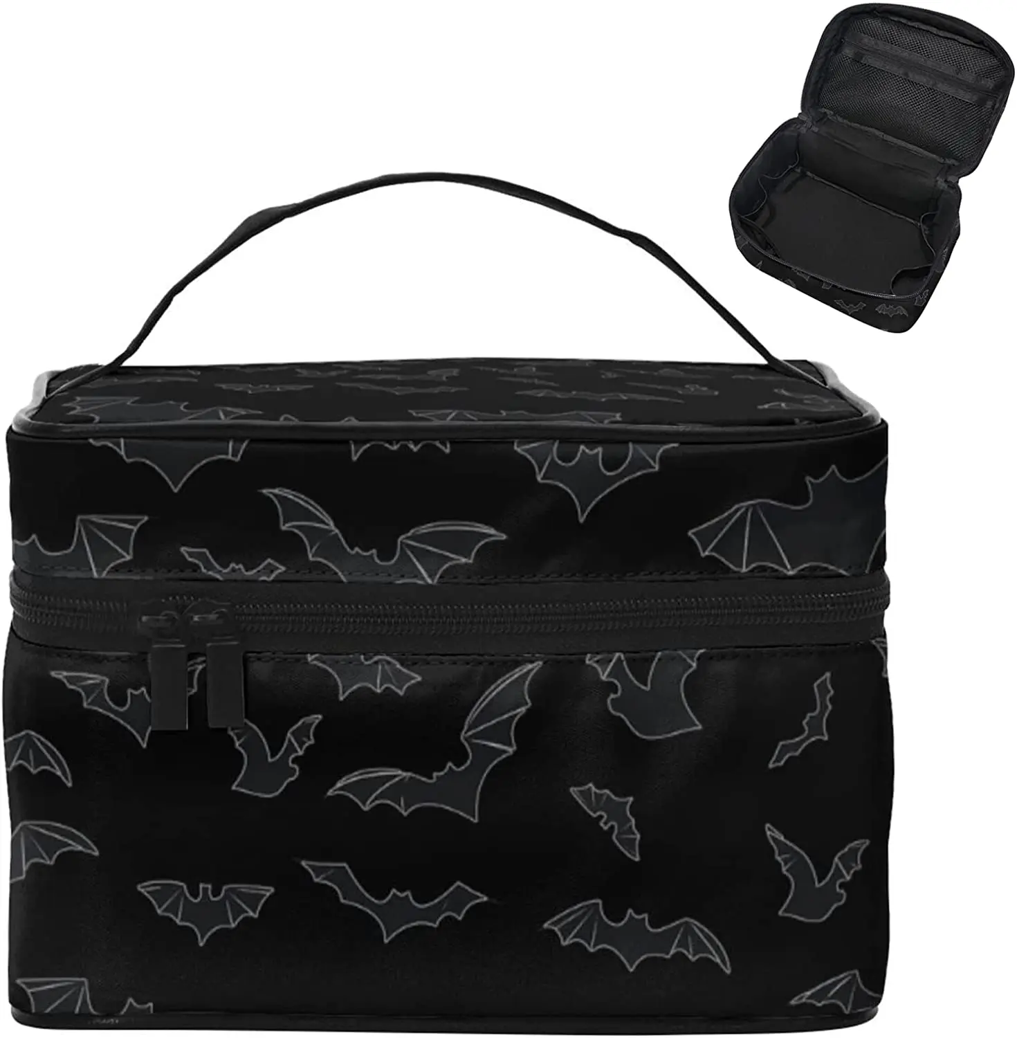 Чёрный косметический органайзер для макияжа с летучими мышами - Goth Travel Makeup Bag Большой косметический мешок для женщин и девушек.