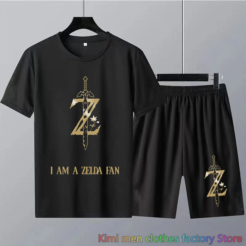 Men Zelda Fans printing TShirts Shorts Sets 2 Piece Outfits Sets for Men Zelda Tears of The Kingdom Summer Tracksuit Cotton Set