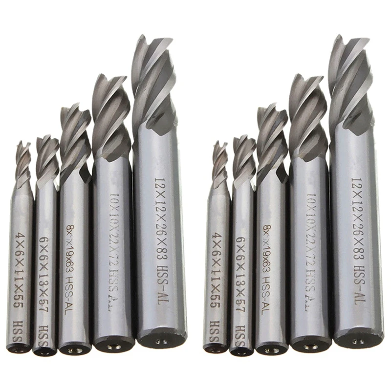 

10Pcs Straight Shank End Mill Cutter 4 Flute Hss Drill Bit 4/6/8/10/12Mm For Cnc Milling Tool