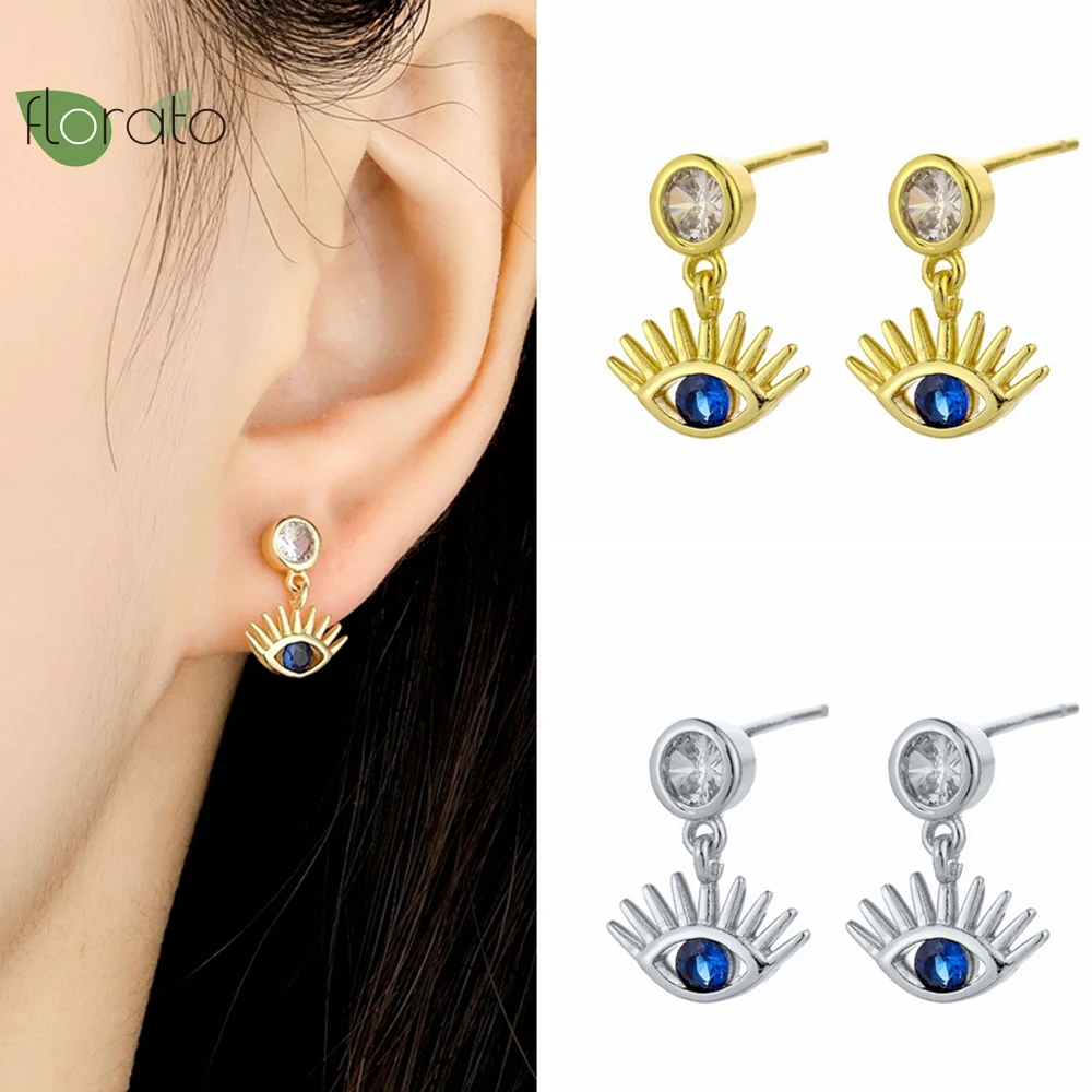 

925 Sterling Silver Needle Evil Eye Premium Gold Earrings for Women Delicate Silver Stud Earrings Party Trend Jewelry Gifts