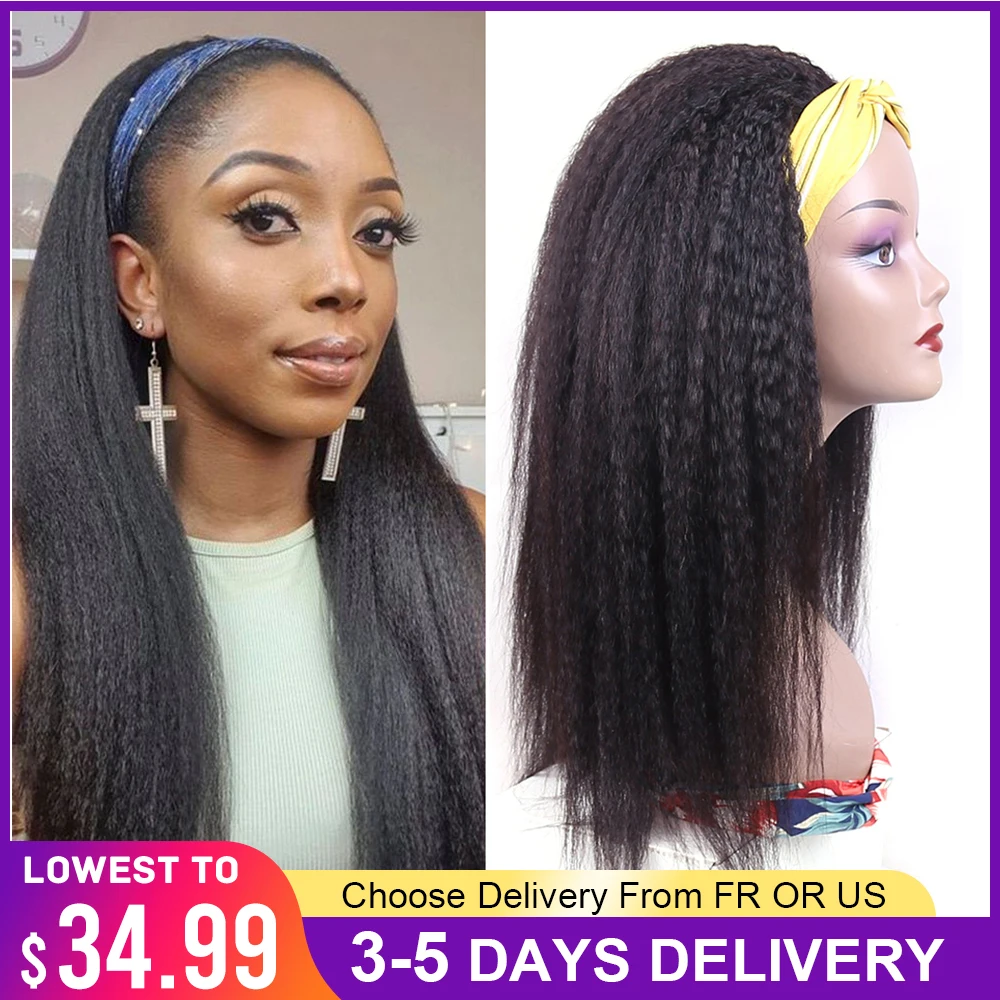 

Kinky Straight Headband Wig Human Hair Glueless Wig With Head Band Brazilian Yaki Straight Headband Wigs For Black Women 8"-30"