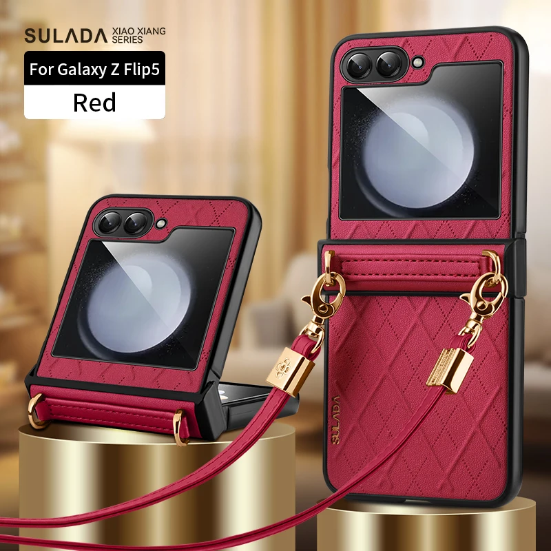 

PU Leather Crossbody Phone Case for Samsung Galaxy Z Flip 5 4 3 Flip5 Flip4 Flip3 5G Shockproof Fall Prevention Protective Cover