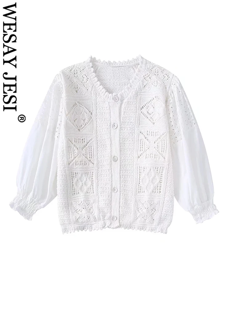 

WESAY JESI Hollow Comfortable Versatile Knit Single Breasted Women's Top Soft Skin-Friendly Solid Color Ladies Sweater Cardigan