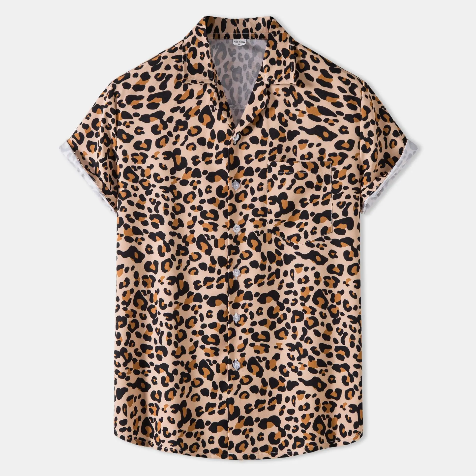 

Leopard Print Hawaiian Cotton Shirts for Men Short Sleeve Quick Dry Beach Dress Shirt Mens Casual Button Up Flower Aloha Camisas