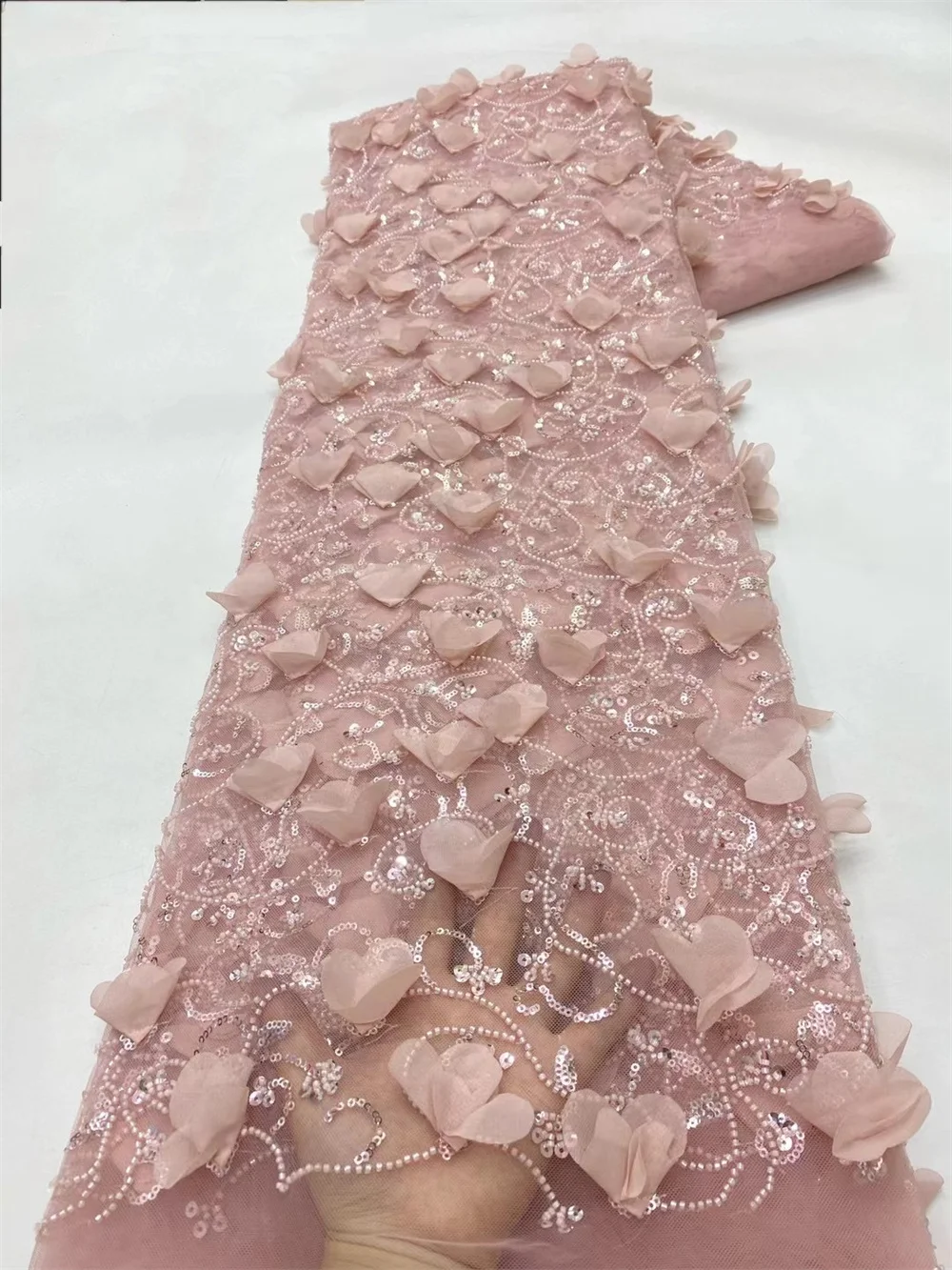 Африканская 3D кружевная ткань 2024 новейшая розово-красная индийская сари