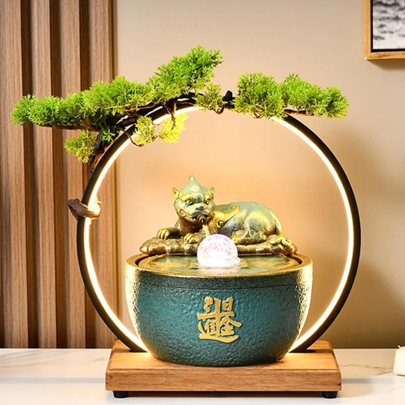 

Lucky Brave Troops Waterfall Decoration Indoor Water Fountain Ceramic Crafts Flowing Water Landscape Ornaments Desktop Fountains