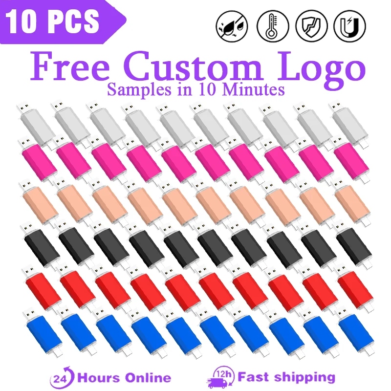 10 шт. металлический флэш-накопитель OTG USB высокое качество 8 ГБ 16 32 64 128 для