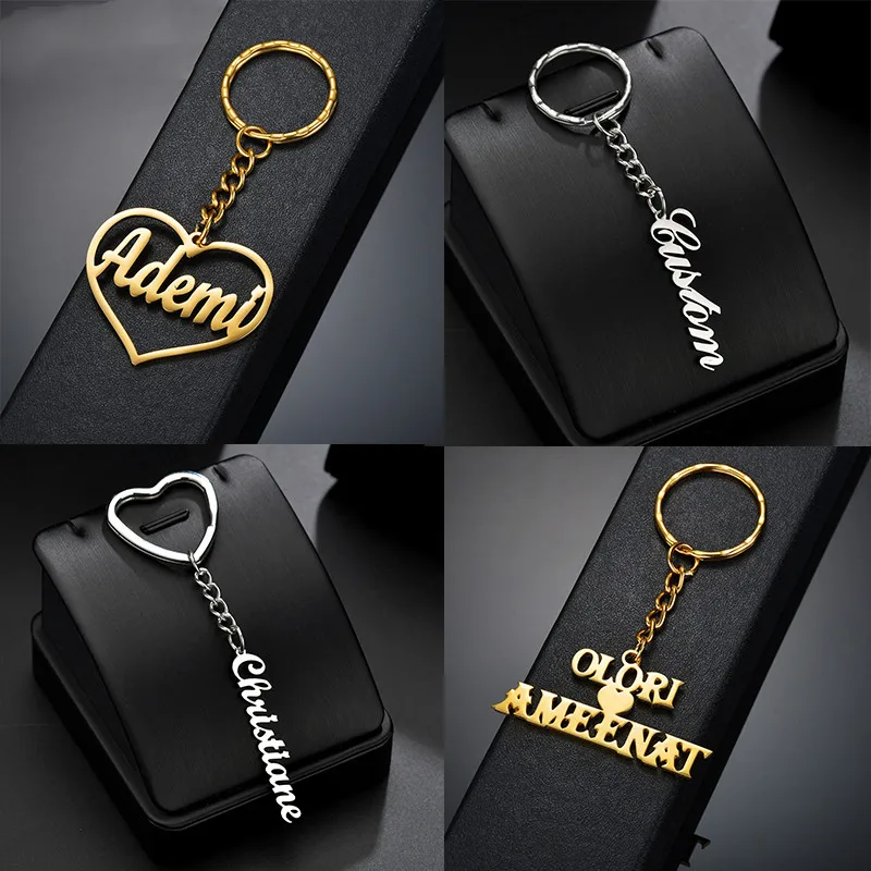 

Custom Personalizd Keychain Pendant Stainless Steel Heart Name Gold Nameplate For Women Men Jewelry Charm Gift